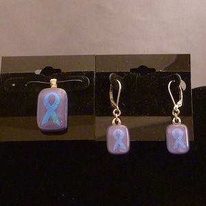 Purple Ribbon Pendant and Earring Set