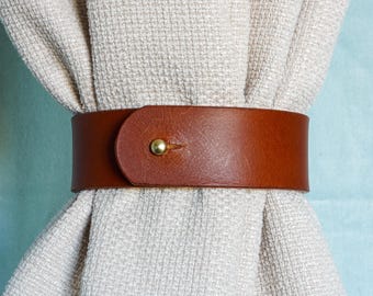 Handmade Leder Raffhalter Gardinenhalter | Vegetabil Gegerbt | 20-30cm Größe | Ohne Bohren | Vorhanghalter Lederband