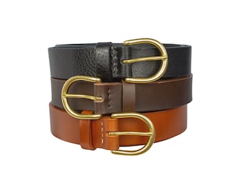 Damesriem van op maat gemaakt leer - Plantaardig gelooid | 2-3,8 cm | Damesriem met messing gesp | Jeansriem