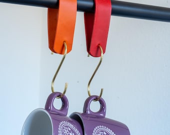 Ganci per cappotti in pelle, ganci a S, ganci da parete, ganci per abiti e grucce da cucina | Ganci per piante | Grucce in pelle italiana