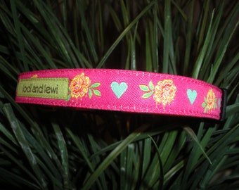 Painted Rose Collar or Leash in Hot Pink