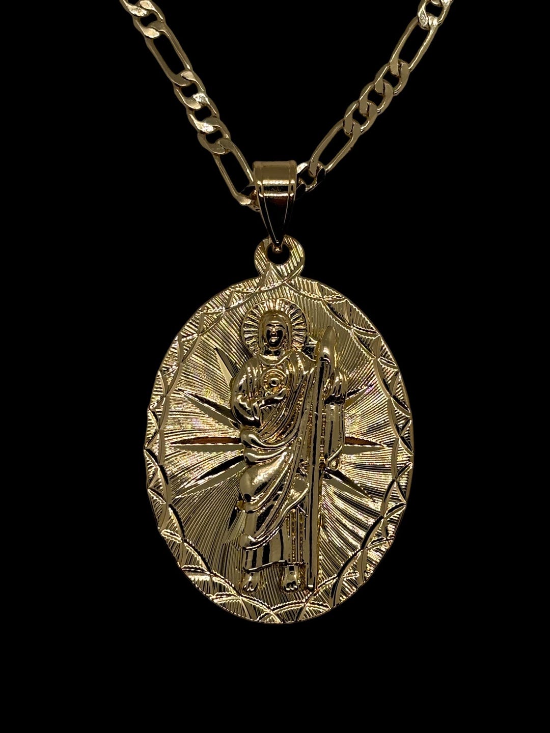 14k Gold Plated Saint Jude Necklace - Diamond Cut San Judas Pendant - Etsy