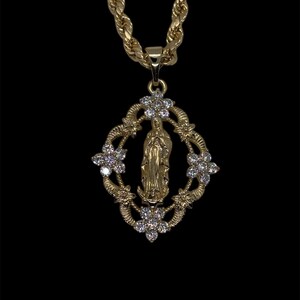 14k Gold Plated Virgin Mary Necklace CZ - Virgen María Necklace - Cadena Virgen María Oro Laminado con CZ