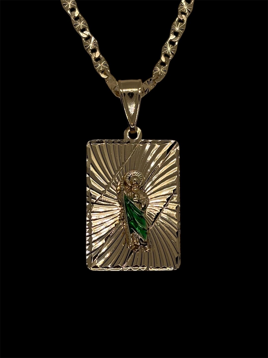14k Gold Plated Diamond Cut Saint Jude Necklace - San Judas Necklace ...