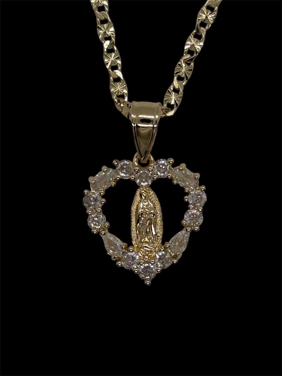 14k Gold Plated Virgin Mary Necklace CZ - Virgen María Necklace ...