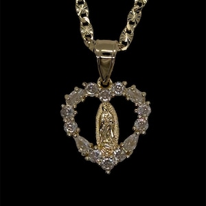 14k Gold Plated Virgin Mary Necklace CZ - Virgen María Necklace - Cadena Virgen María Oro Laminado con CZ