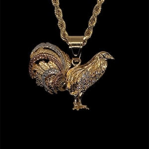 14k Gold Plated Diamond Cut 3 Golds Rooster Necklace - Rooster Necklace - Cadena de Gallo Tres Oros Corte de Diamante Oro Laminado