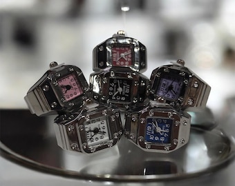 Mini Functional Clock Watch Ring Y2K Style Unisex Adjustable Timepiece, Trendy Fashion Ring for Men & Women, Unique Accessory Gift