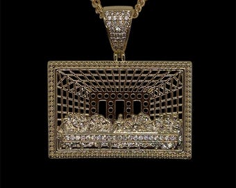 Collar con colgante de circonita cúbica de la Última Cena chapado en oro de 14 quilates