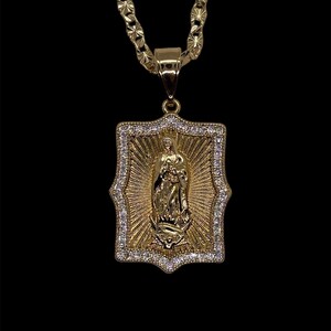 14k Gold Plated Virgin Mary Necklace CZ - Virgen María Necklace - Cadena Virgen María Oro Laminado con CZ