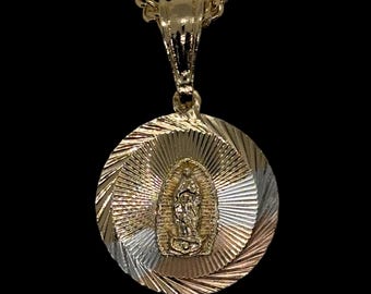 14k Gold Plated Virgen de Guadalupe Tri Gold Necklace