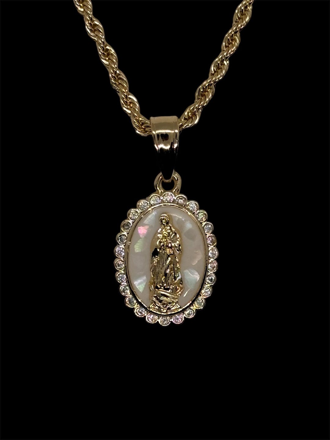 14K Gold Plated Virgin Mary Necklace – Opal Charm Pendant - Etsy