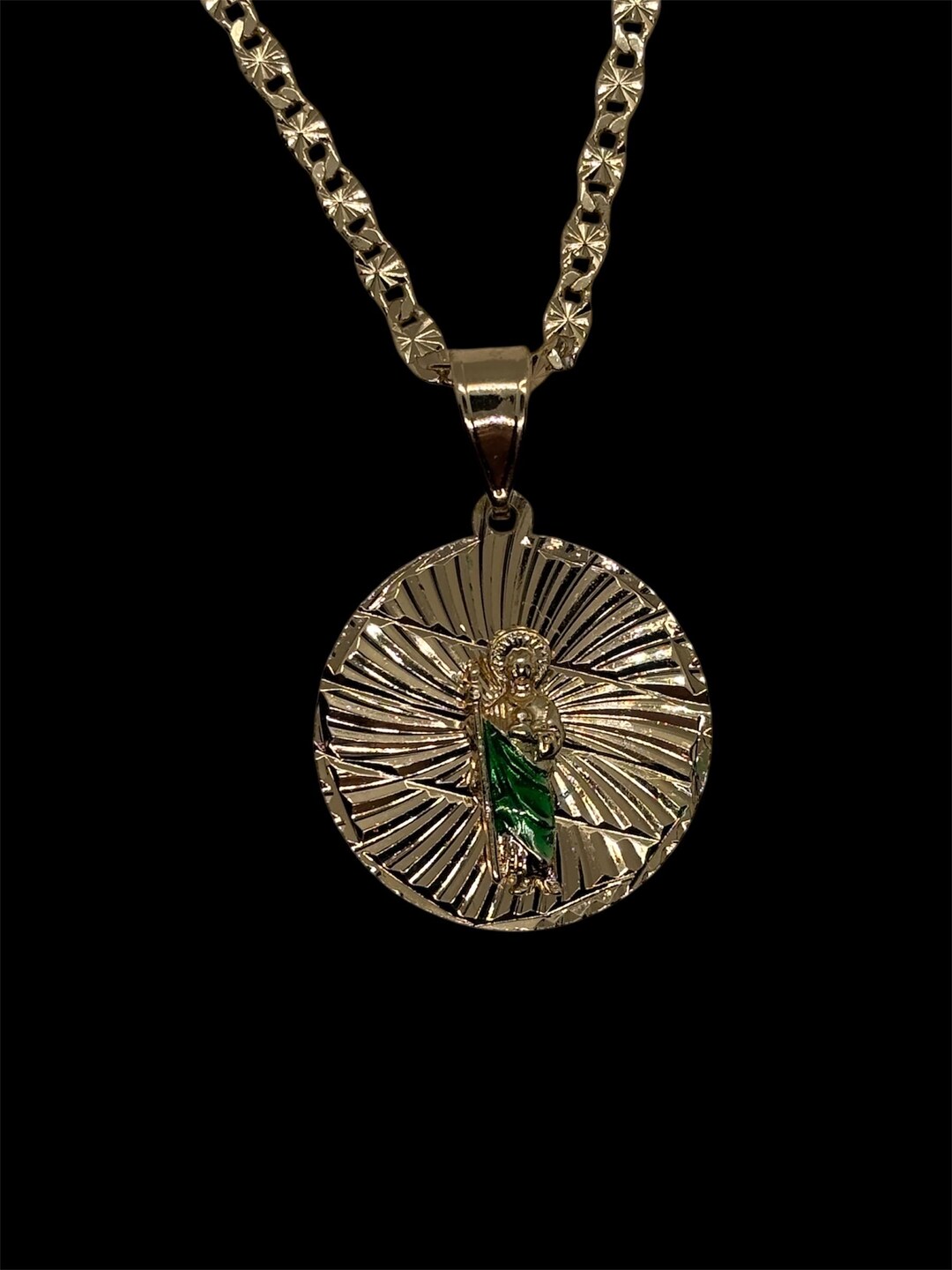 14k Gold Plated Diamond Cut Saint Jude Necklace - San Judas Necklace ...