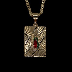 14k Gold Plated Diamond Cut Virgin Mary Necklace - Virgen María Necklace - Cadena Virgen María Oro Laminado