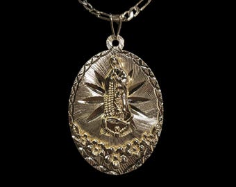 14k Gold Plated Virgen de Guadalupe Necklace - Diamond Cut Pendant