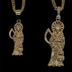 14k Gold Plated Santa Muerte Necklace - Grim Reaper Necklace – Santa Muerte Chain – Cadena Santa Muerte Oro Laminado