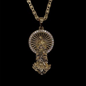 14k Gold Plated Virgin Mary Necklace CZ - Virgen María Necklace - Cadena Virgen María Oro Laminado con CZ
