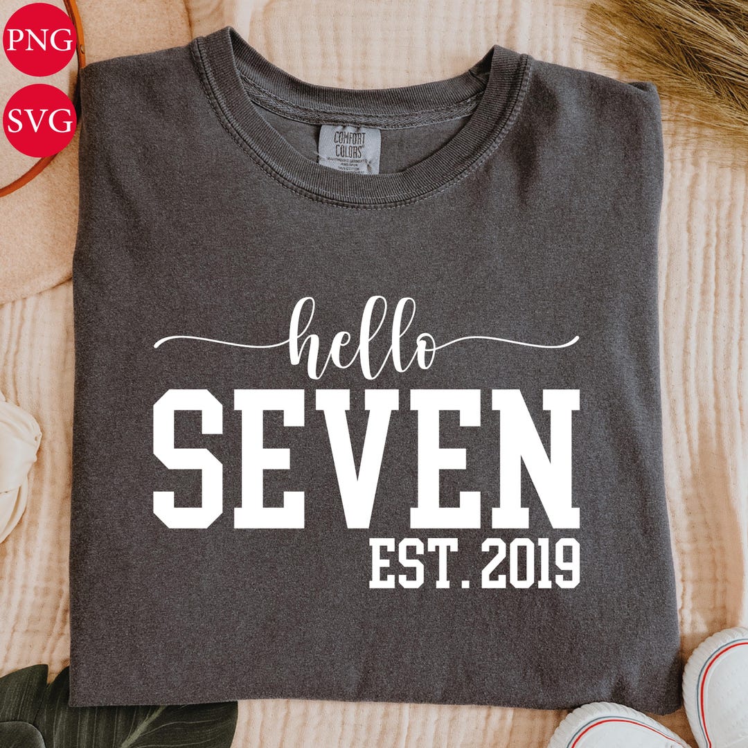 Hello Seven Hello Seven Birthday Design: Retro Script Varsity PNG SVG (digital ...