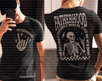 Fatherhood Skeleton Rock PNG – Front & Back T-Shirt Design Bundle | 2 PNG Files | Vintage Rocker Dad | 300 DPI | Digital Download