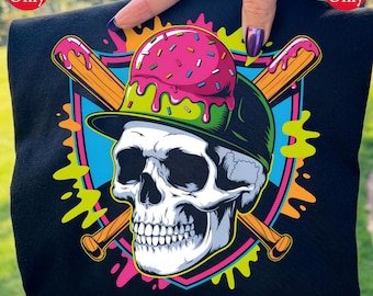 Baseball Ice Cream Skull PNG: Funny Sports Graphic (Digital Download)