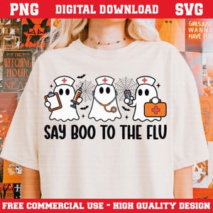 Halloween Nurse Ghost Clipart: Say Boo to the Flu PNG SVG (Digital Download
