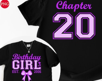 Projekt koszulki dla dziewczynki z okazji 20. urodzin: Fioletowa kokarda, rozdział 20 (pobieranie cyfrowe PNG SVG)