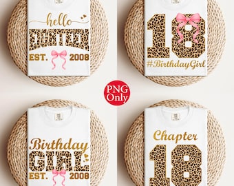 Pakiet urodzinowy „Wreszcie 18” z lampartem – 18. urodziny dziewczynki w formacie PNG do pobrania w wersji cyfrowej