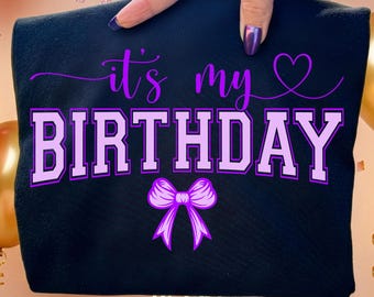 It's My Birthday Purple Varsity Graphic (PNG SVG), Birthday Girl Coquette Bow Design