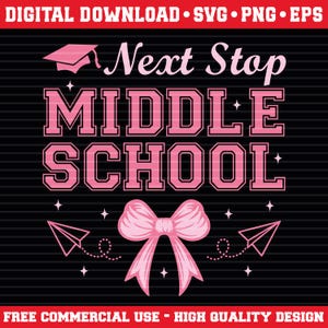 Middle School Graduation SVG: Pink Bow, 5th Grade Girl (Digital Download)