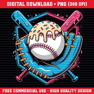 Ice Cream Drip Baseball PNG: Youth Sports Design (Digital Download)
