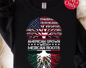 Árbol de raíces mexicanas cultivado en Estados Unidos, PNG, bandera de EE. UU. y México (descarga digital)