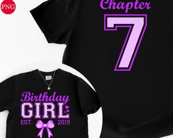 7th Birthday Girl Shirt Design: Purple Bow, Chapter 7 (Digital Download PNG SVG)