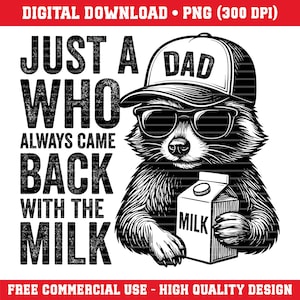 Just A Dad Who Always Came Back With The Milk Png, Retro Dad Raccoon Shirt, Came Back With The Milk Png, Funny Father’s Day Png