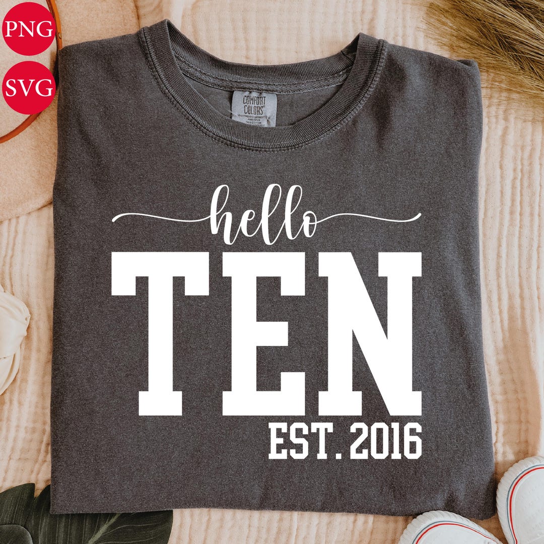 Hello Ten Birthday Design: Retro Script Varsity PNG SVG (digital ...