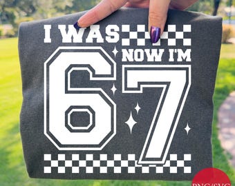 I Was 6 Now I'm 7: Checkered Birthday Number SVG PNG (Digital Download)