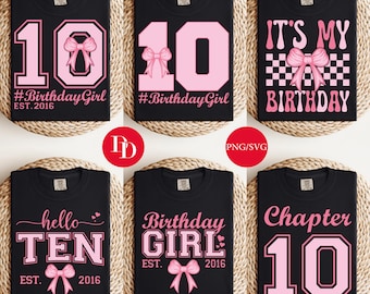 10th Birthday Girl SVG Bundle: Hello Ten Shirt Designs (Digital Download