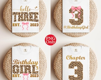 Pakiet urodzinowy Hello Three Leopard – 3. urodziny dziewczynki w formacie PNG do pobrania w wersji cyfrowej