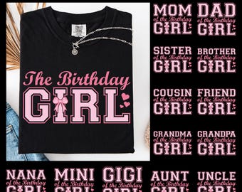 Zestaw koszulek dla rodziny solenizantki w formacie SVG PNG (do pobrania cyfrowego)