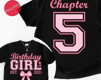 5th Birthday Girl Shirt Design: Pink Bow, Chapter 5 (PNG SVG Digital Download