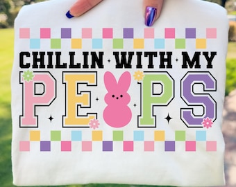 Easter Bunny Peeps Design, Pastel Checkered PNG SVG (Digital Download)