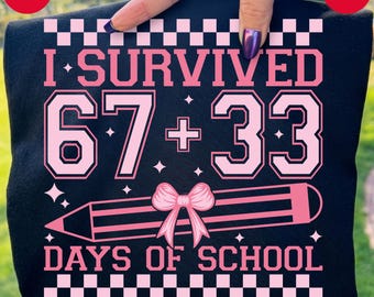 100 Days of School PNG SVG: Pink Bow Checkered Design (Digital Download)