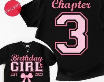 3rd Birthday Girl Shirt Design: Pink Bow, Chapter 3 (PNG SVG Digital Download)