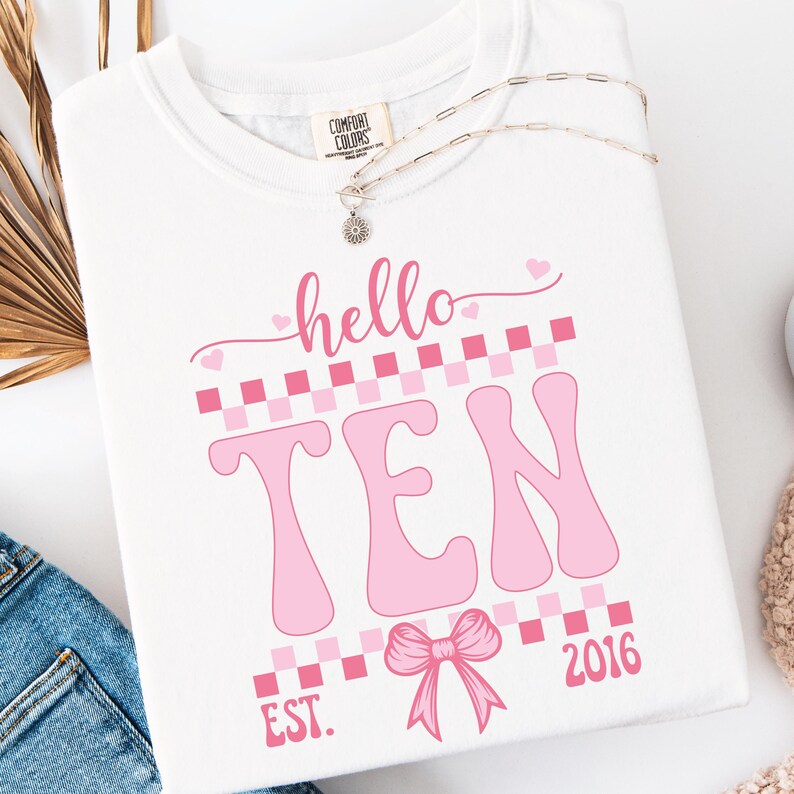 Hello Ten Birthday Girl SVG PNG: 10th Birthday Shirt Design (digital ...