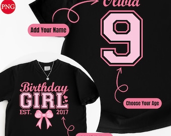 Personalized Birthday Girl SVG PNG, Chapter 9 Pink Bow Design (Digital Download)