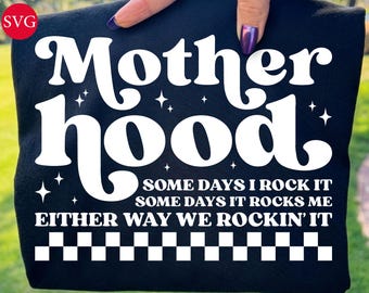 Retro Motherhood PNG SVG, Funny Mom Life Checkered Shirt Graphic (Digital Download)