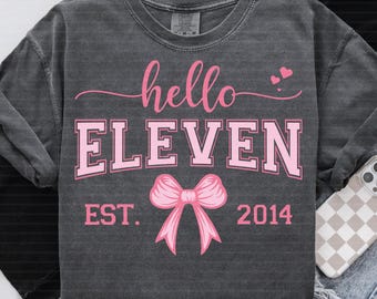 Coquette Bow 11th Birthday PNG SVG, Hello Eleven Est. 2014 Girls Birthday Party Png, Eleven Year Old Birthday Gift, Year Digital Download