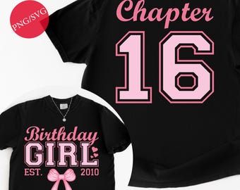 16歳の誕生日のお祝いシャツのデザイン：ピンクのリボン、第16章（PNG SVGデジタルダウンロード
