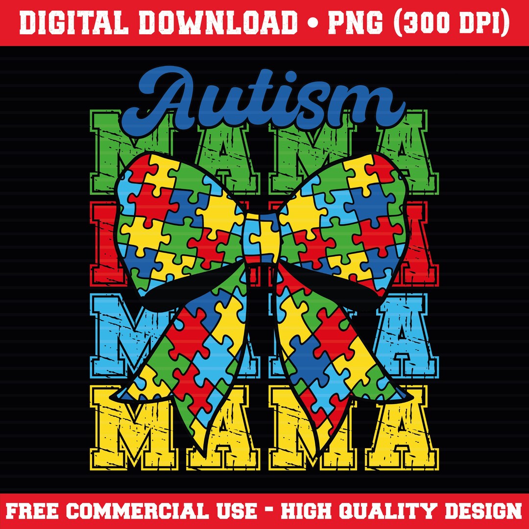Autism Mama Puzzle Bow PNG – Colorful Autism Awareness Digital Download ...