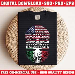 American Grown With Italian Roots SVG PNG | USA Flag & Italian Flag Tree Design | Heritage Clipart for 4th of July | Italian American Pride
