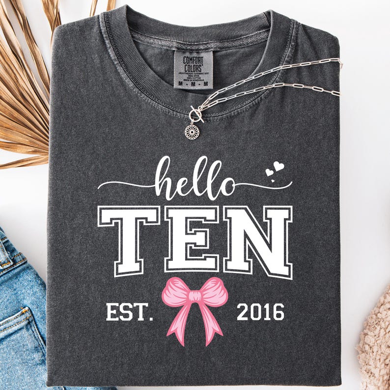 Hello Ten Birthday Girl PNG SVG Bundle: Pink Bow Design (digital ...